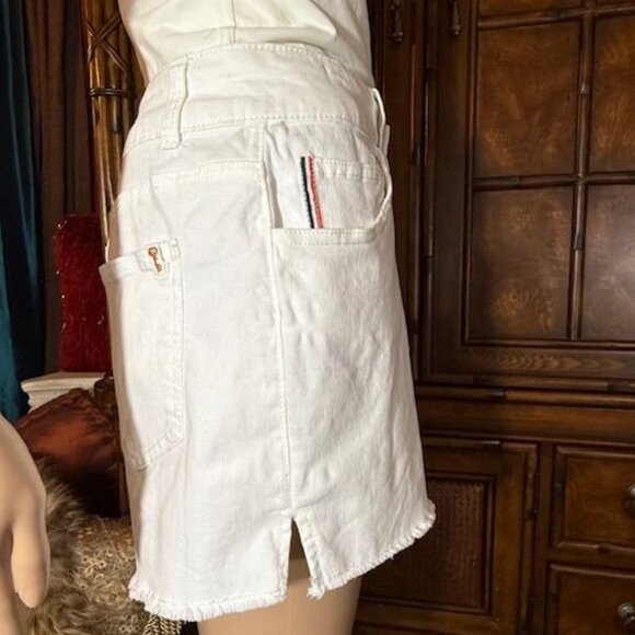 Copper Key White Denim Stretch Cotton Shorts Fringe Fray Hem - Picture 6 of 12